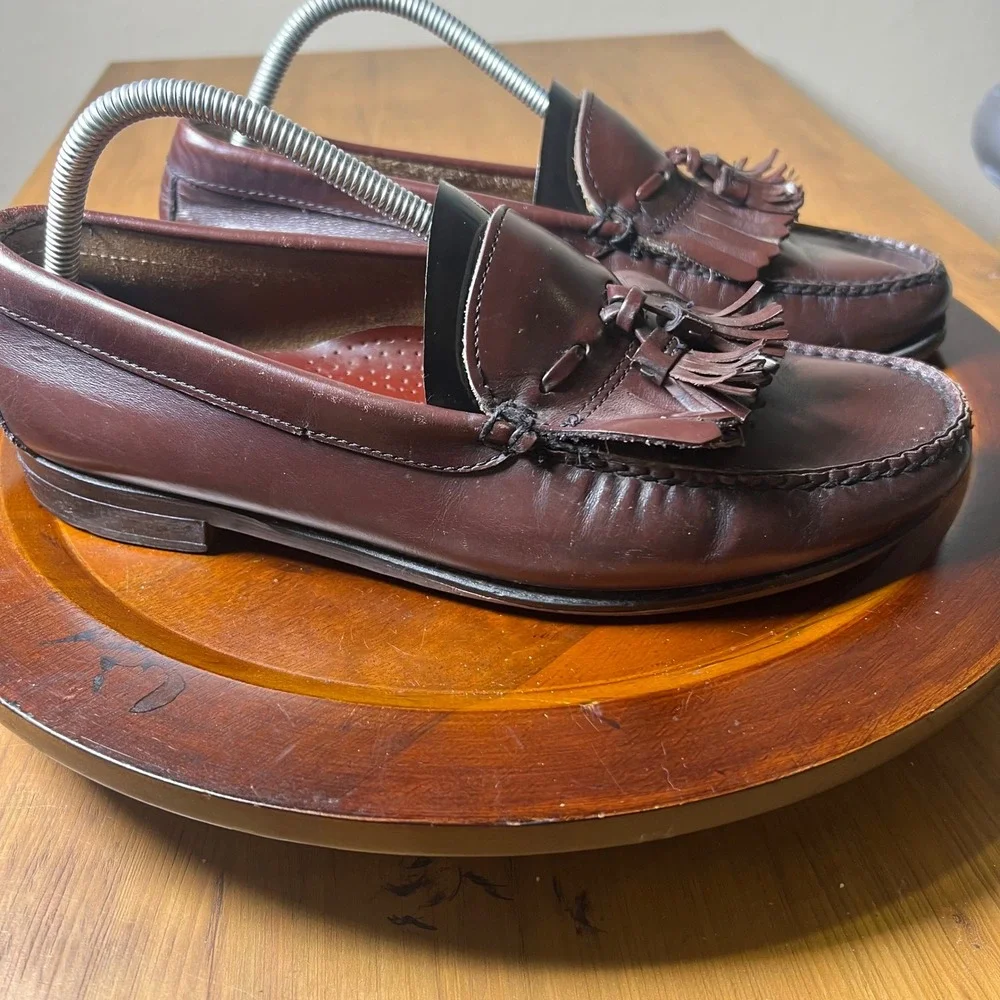 Vintage GH Bass Weejuns Tassel Loafers Handsewn USA Shoes Leather Burgundy 10